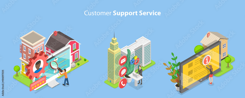 3D Isometric Flat Vector Conceptual Illustration of Customer Support Service, Personal Assistant Hotline
