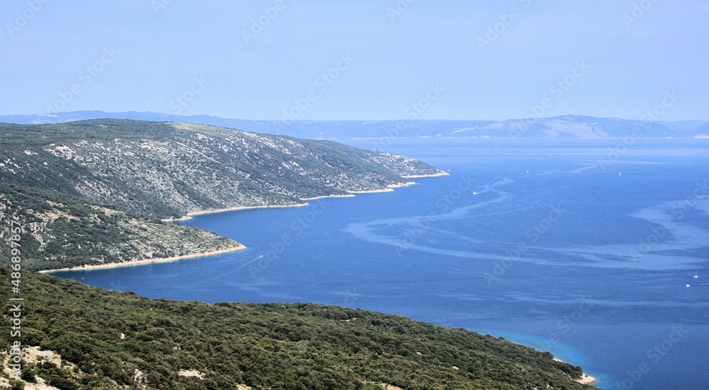 sea seen from the ancient hill town Lubenice, island Cres, Croatia