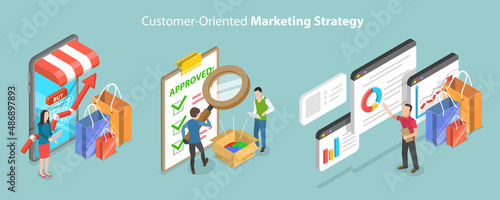 3D Isometric Flat Vector Conceptual Illustration of Customer-Oriented Marketing Strategy, CRM: Customer Relationship Management