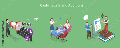 3D Isometric Flat Vector Conceptual Illustration of Casting Calls, Audition for Brand Advertising