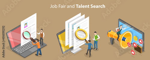 3D Isometric Flat Vector Conceptual Illustration of Job Fair And Talent Search, Human Resources and Headhunting