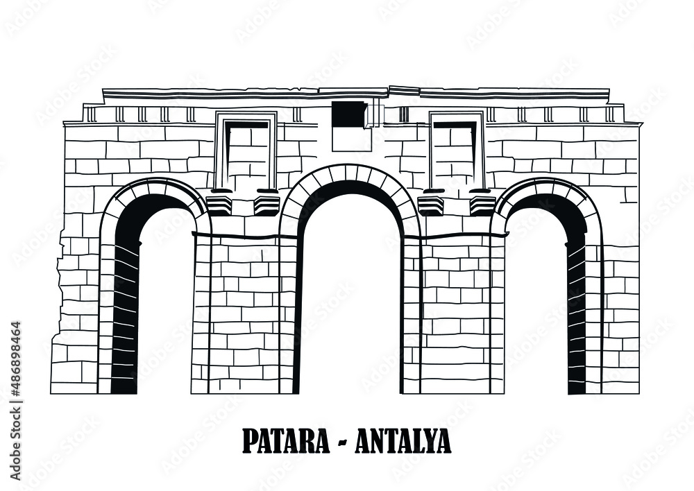 Naklejka premium Ruins of the ancient Lycian city Patara, Ancient city entrance door. Patara was at the Lycia (Lycian) League's capital. Antalya, TURKEY. Eps vector design