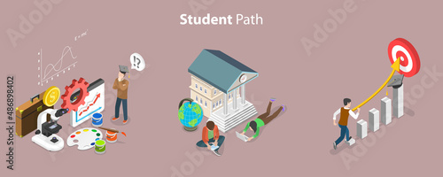 3D Isometric Flat Vector Conceptual Illustration of Student Path, Career Opportunities for Young Specialist