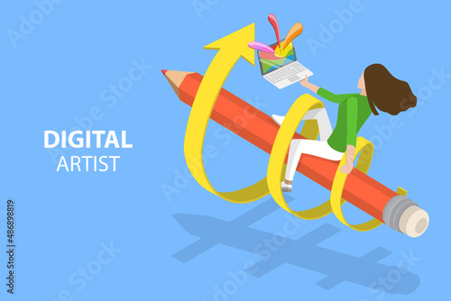 3D Isometric Flat Vector Conceptual Illustration of Digital Artist, Creative Designer Professional