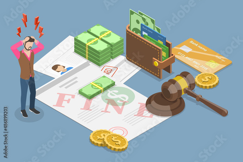 3D Isometric Flat Vector Conceptual Illustration of Fine, Financial Charge Bill, Administrative Monetary Penalty