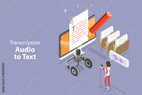 3D Isometric Flat Vector Conceptual Illustration of Transcription Audio To Text, Speech Recognition Service