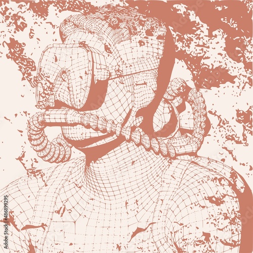 Monochrome silhouette of diver. Mesh grid texture