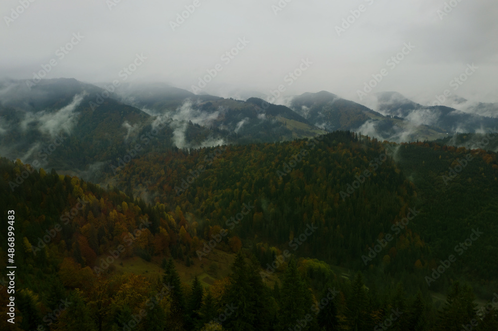 Aerial view of mountains covered with fog Aerial view of mountains covered with fog