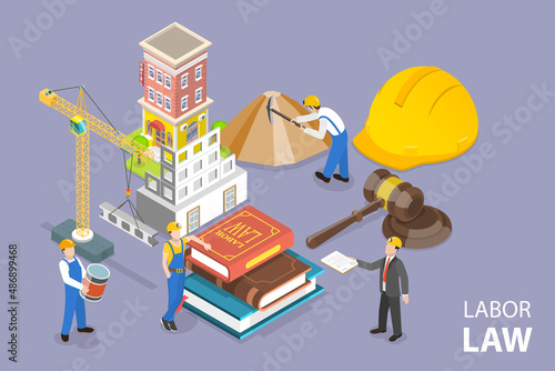 3D Isometric Flat Vector Conceptual Illustration of Labor Law, Employee Rights