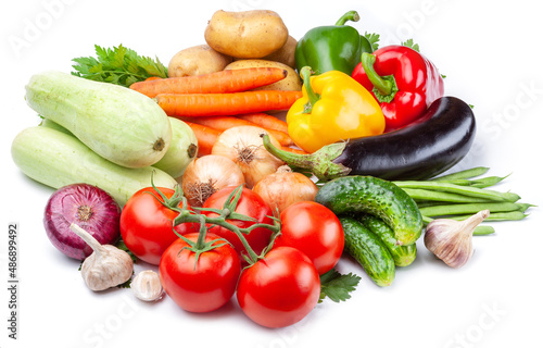 Vast of different vegetables isolated on white background.