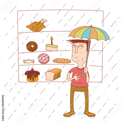 hungry man in the rain