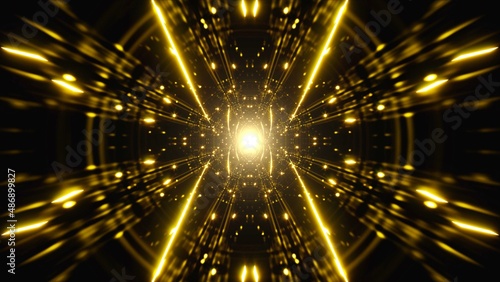 Glittering Geometric Yellow Laser Light Beam VJ Art Tunnel