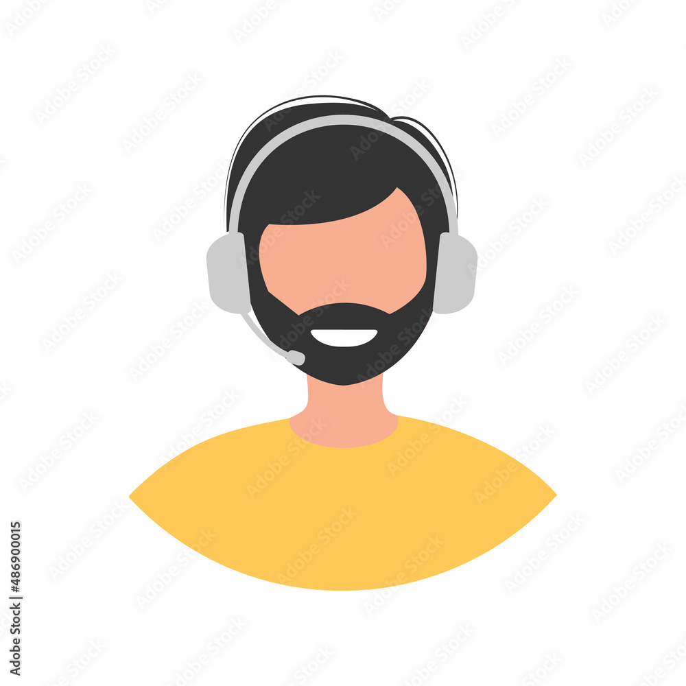 ІнтернетAvatar of call center agent in headphones with microphone. Vector Cartoon flat Illustration. ІнтернетAvatar of call center agent in headphones with microphone. Vector Cartoon flat Illustration.
