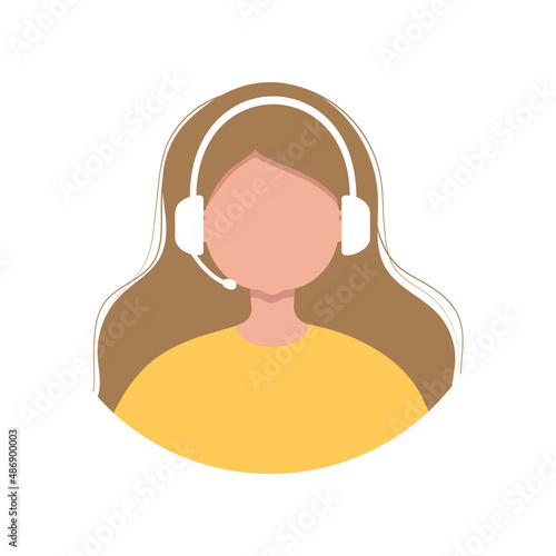 Avatar of call center agent in headphones with microphone. Vector Cartoon flat Illustration.