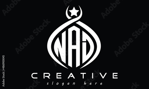 NAD three letters monogram curved oval initial logo design, geometric modern minimalist creative logo, vector template