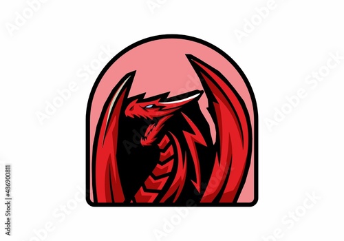 Red dragon flat illustration badge