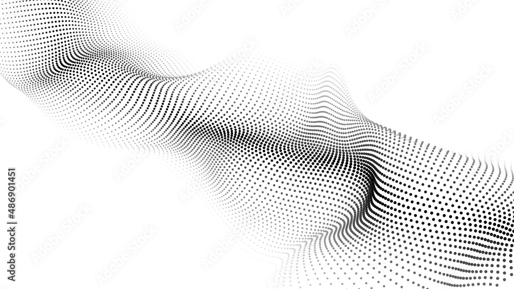 A wave of particles. Abstract light background with dynamic wave. The concept of technological background. Big data. Vector illustration. - obrazy, fototapety, plakaty 