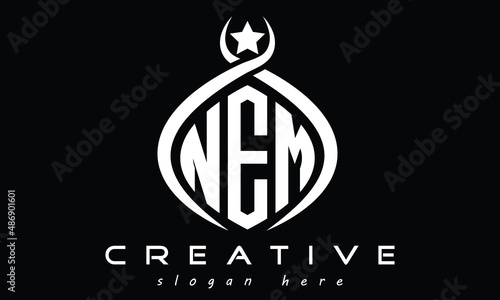 NEM three letters monogram curved oval initial logo design, geometric minimalist creative logo, vector template