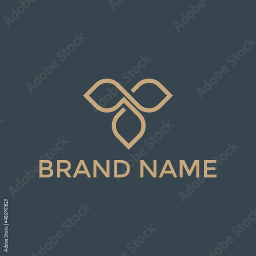 Initial letter T leaf line logo concept
