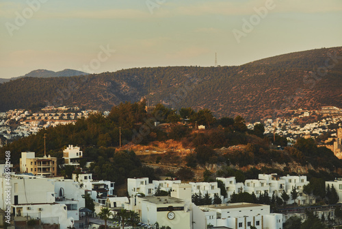 Nature. Travel. Summer sunset. Landscape. Mountains. Architecture. Building