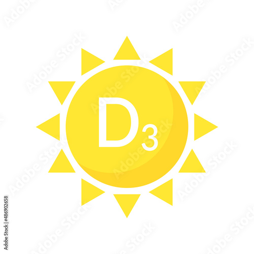 Vitamin D3 icon. Yellow sun.  Simple sign or logo design vector photo