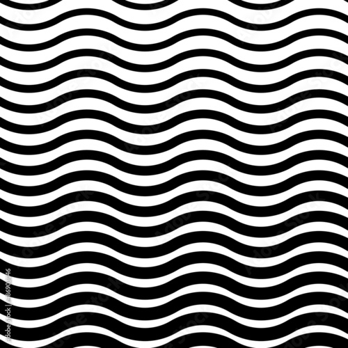 Black and white pattern of wavy horizontal lines in flat style for print and design. Vector illustration.
