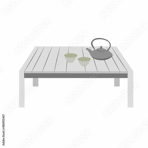 table with teapot and cups of tea rest