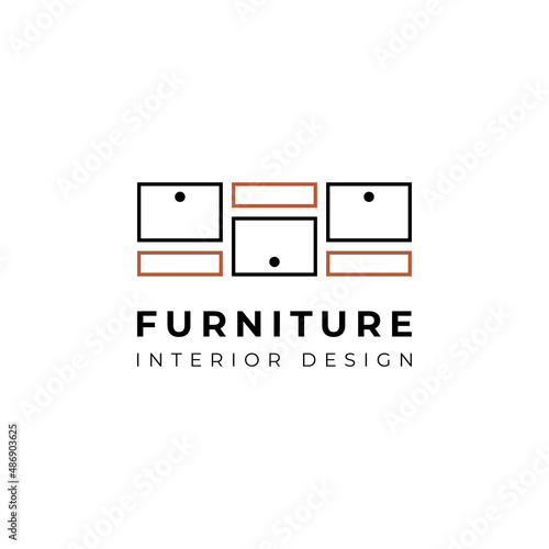 Simple minimalist cabinet furniture interior logo design flat vector graphics