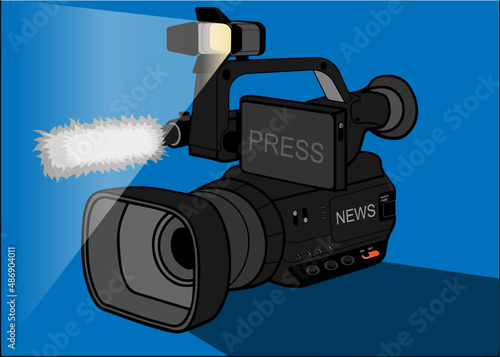 Video Camera for Press and Agency News.  video camera icon vector, icon-symbol.