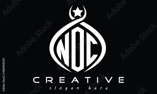 NOC three letters monogram curved oval initial logo design, geometric minimalist creative logo, vector template