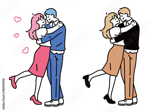 Foto カップル、夫婦、恋人、家族のイラスト(仲良し、結婚、恋愛、愛、幸せ、将来、人生設計、ラブラブ、安心) Illustrations of couples, couples, lovers and families