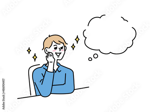 想像する男性のイラスト(嬉しい、憧れ、お得、妄想、幸せ、理想、ラッキー、計画) An illustration of a man imagining.I'm happy, longing, good deal, delusion, happiness, ideal, lucky, planning.