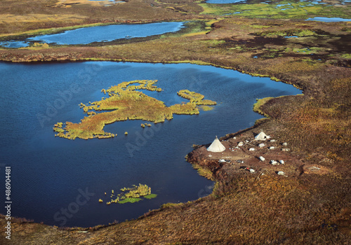 tundra from a bird's eye view, camp by the lake