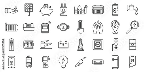 Smart consumption icons set outline vector. Vehicle autonomous