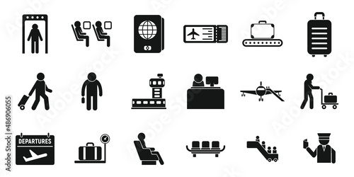 Airline passengers icons set simple vector. People case