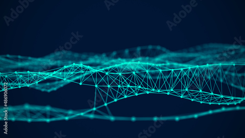 Cyber network connection background. Abstract connecting dots and lines. Molecular background with DNA. Big data visualization. 3d rendering.