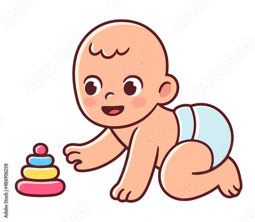 Cute baby reaching for toy