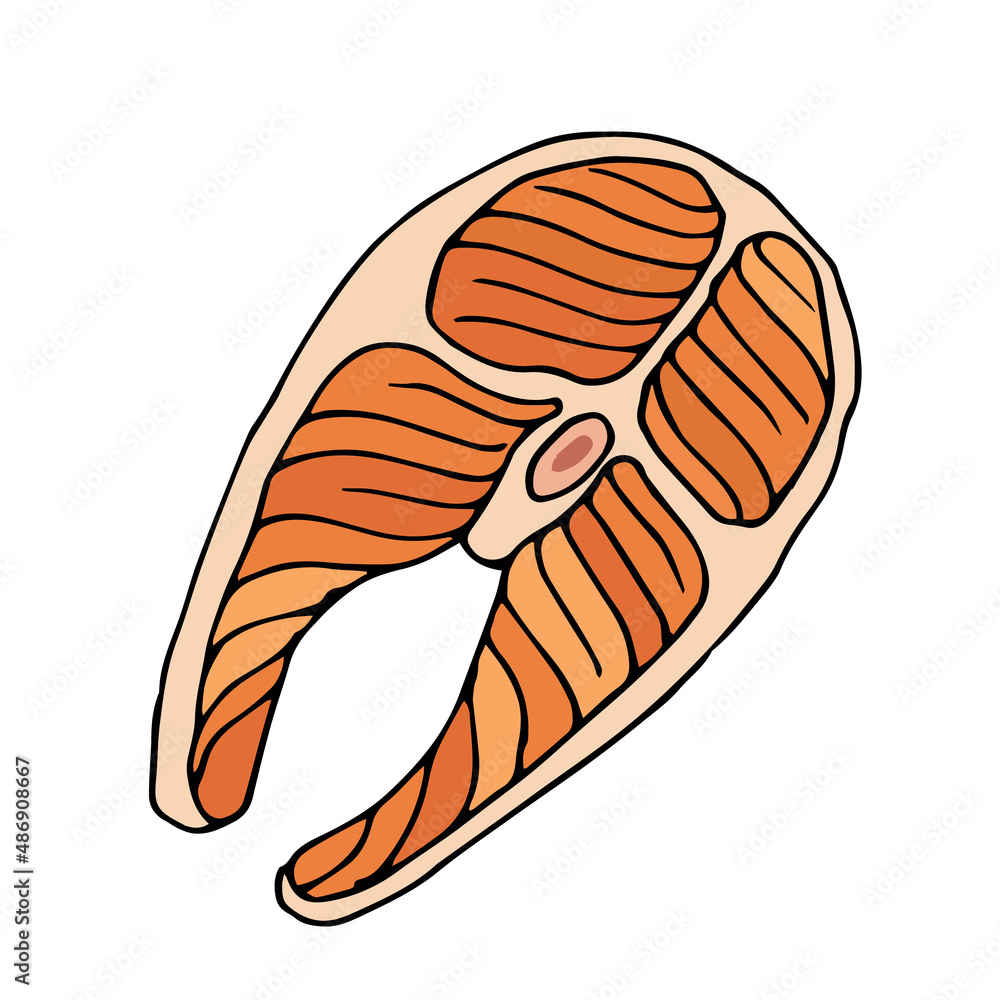 Vector illustration of salmon. Sketch for a set of low-carb products for a keto diet. Vector illustration of salmon. Sketch for a set of low-carb products for a keto diet.