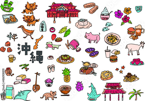手描きの沖縄イラストセット　イラスト素材