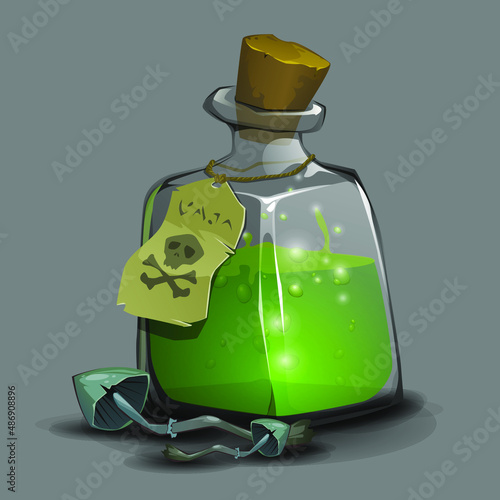 Small glass bottle with green potion - vector illustration