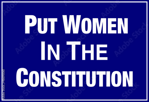 Put women in the constitution lettering notice board vector illustration on blue background