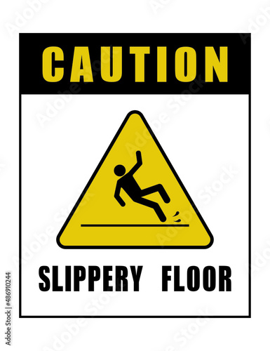 Caution slippery floor lettering with sign vector illustration on white background