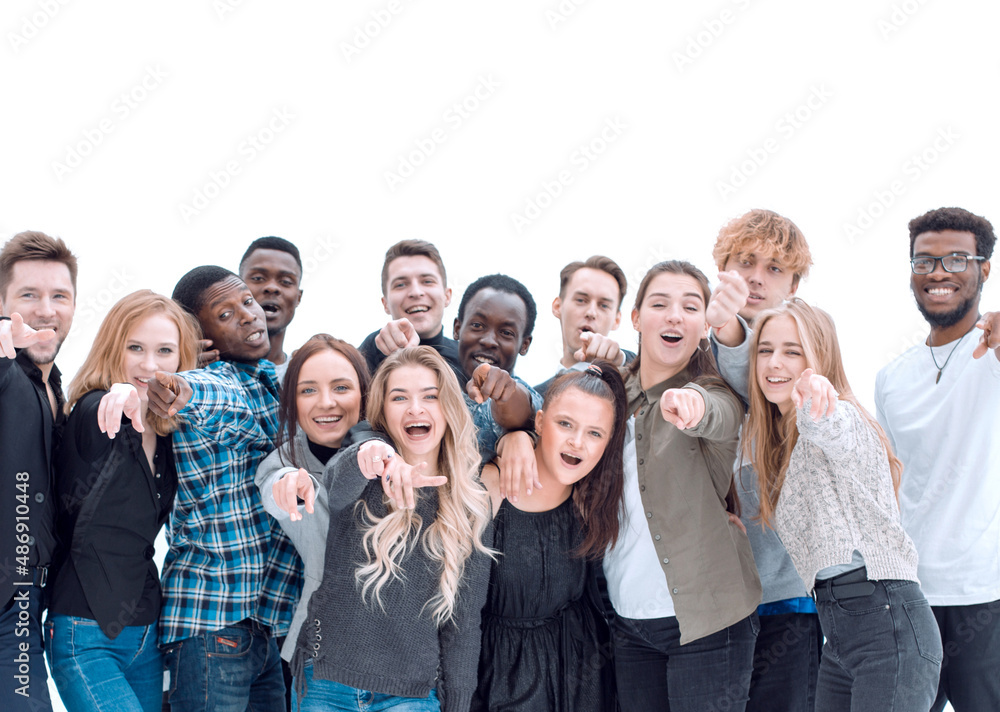 full length . group of happy young people pointing at you full length . group of happy young people pointing at you