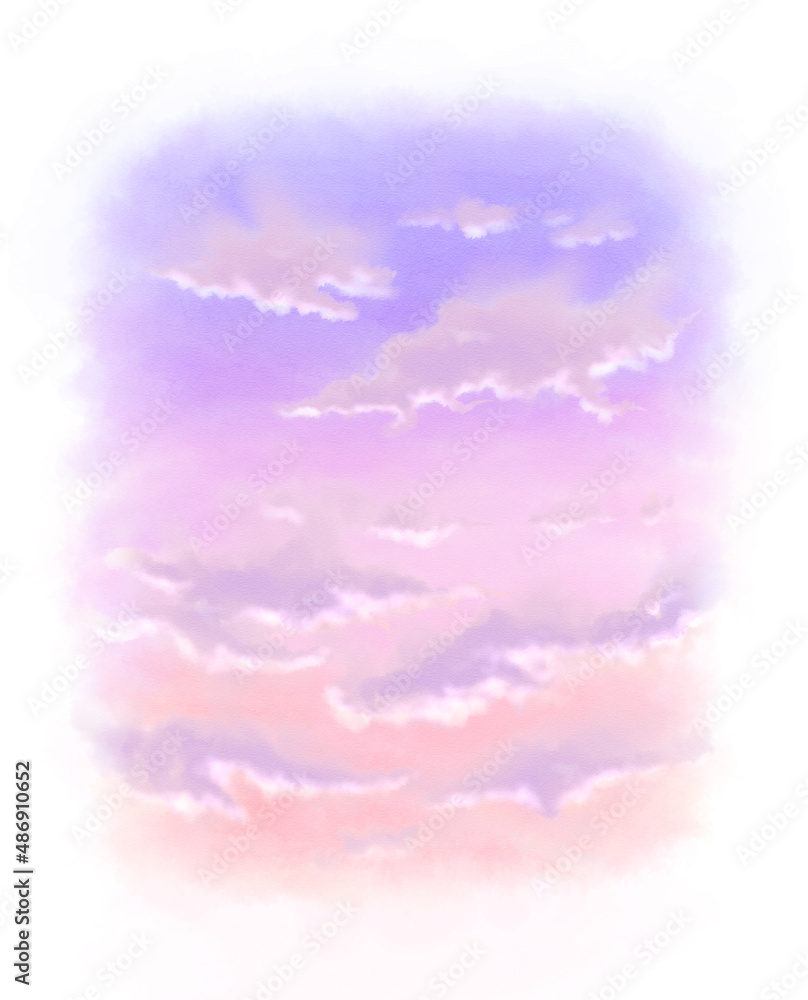 Magic hour sky drawn with digital watercolor