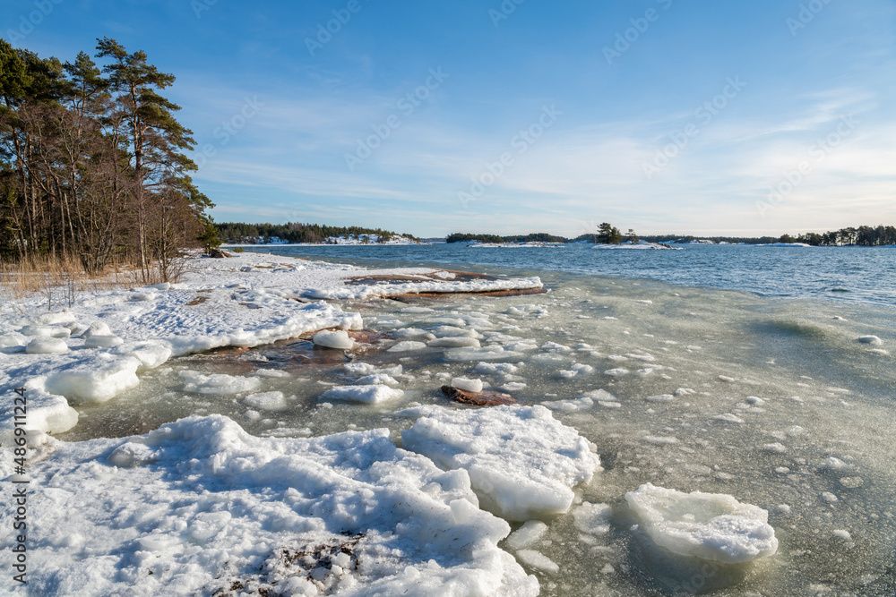 View of the coast and Gulf of Finland in winter, Kopparnas, Inkoo, Finland View of the coast and Gulf of Finland in winter, Kopparnas, Inkoo, Finland