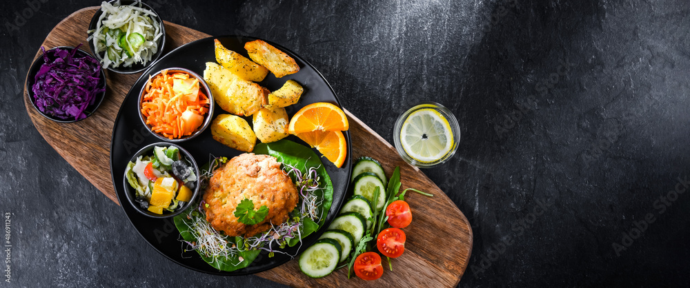 Pulled chicken cutlet coated with breadcrumbs Pulled chicken cutlet coated with breadcrumbs