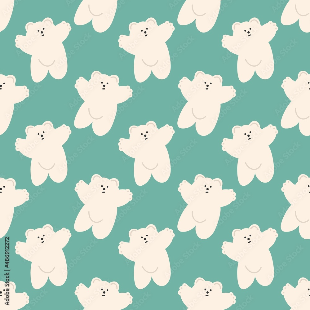 White cute bears on a blue background, seamless pattern, ornament. Modern fashion vector illustration. Template for printing on paper and textiles.