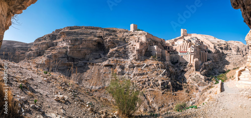 Mar Saba, Orthodox Greek monastery located in the Kidron Valley in the Judean Desert. View from the north side. photo