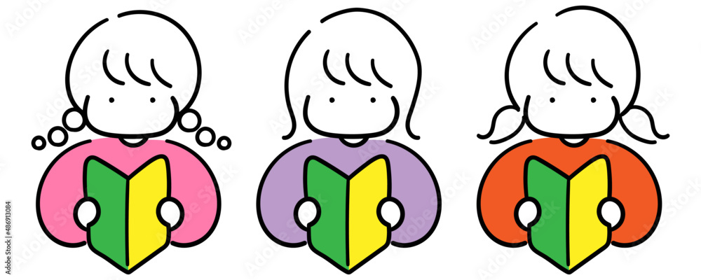 初心者マークを持つ女の子たちのおしゃれな線画イラストセット Stock Vector Adobe Stock