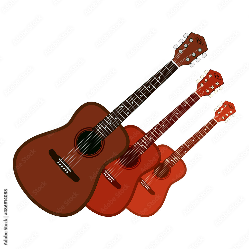 Acoustic guitar, on a white background. Stringed musical instruments. flat style. illustration